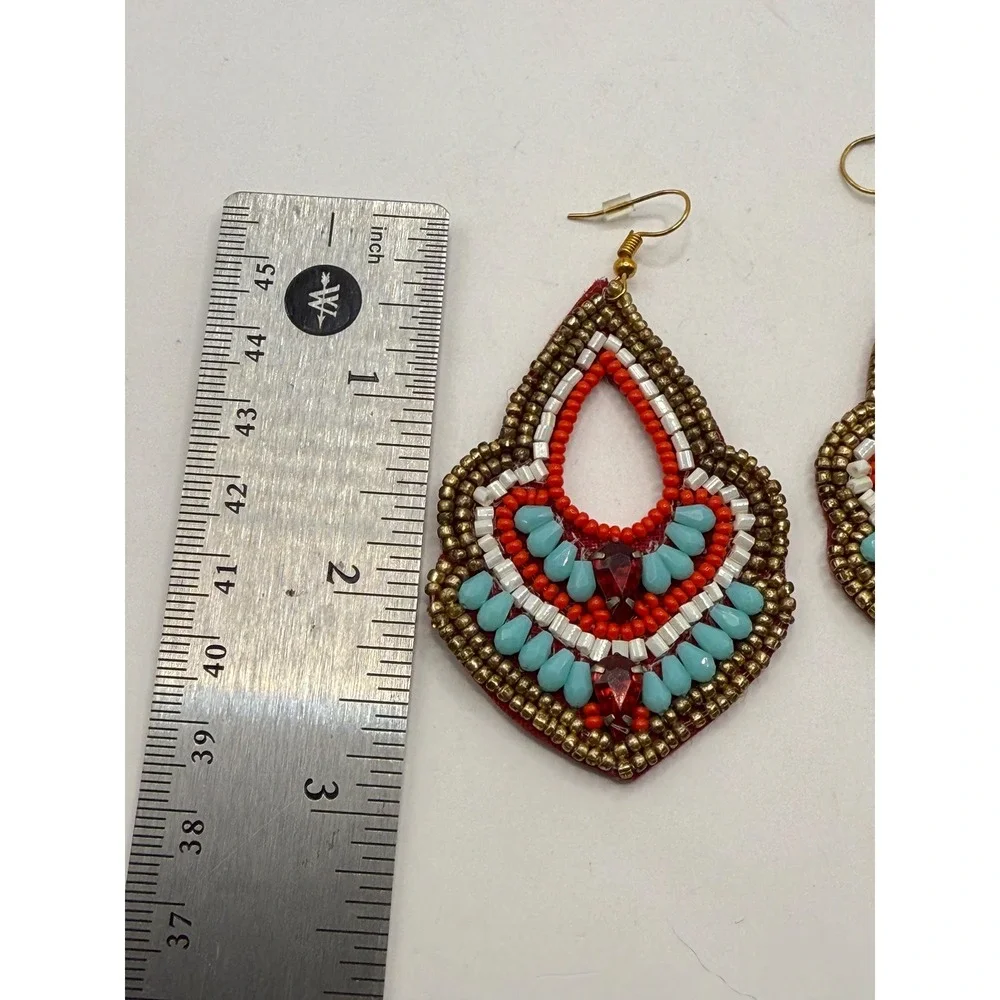 Boho Beaded Teardrop Statement Earrings – Seed‎ Bead Dangle Earrings
